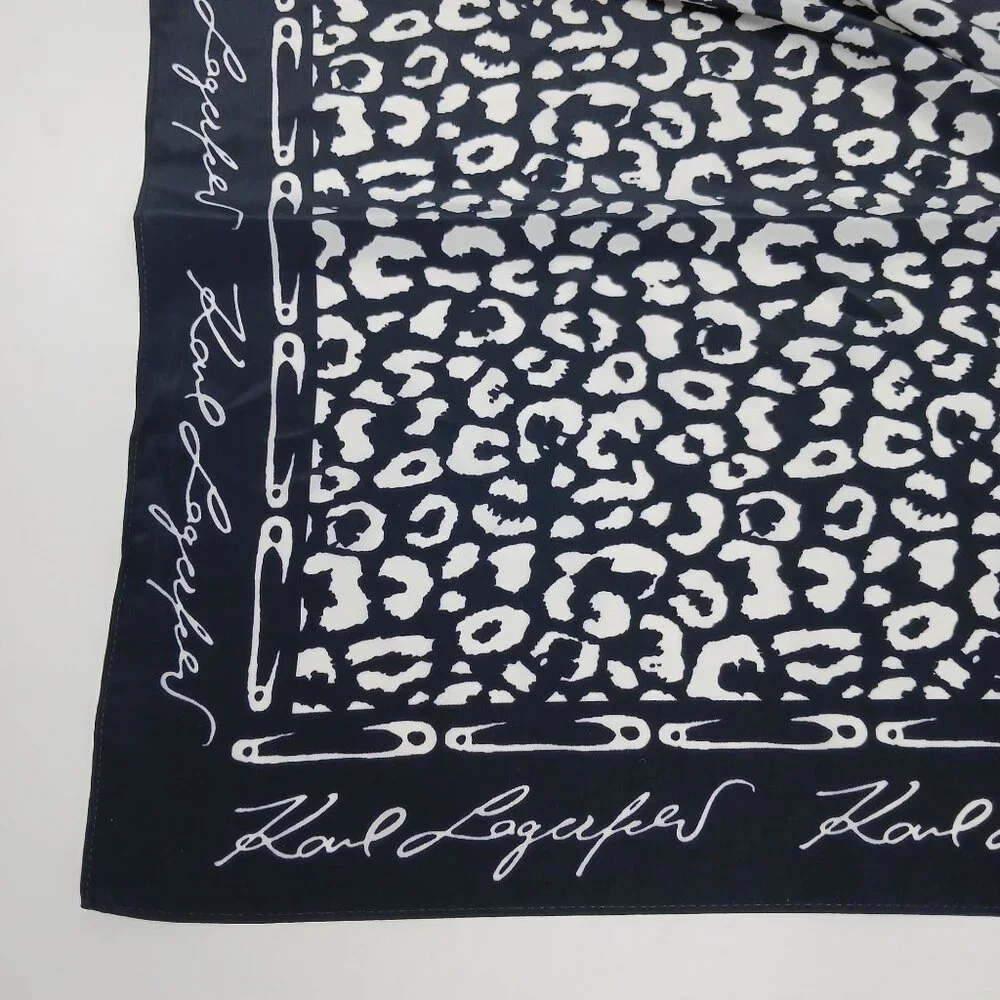 Karl Lagerfeld Leopard Print Scarf Black White With Safety Pin Border Square